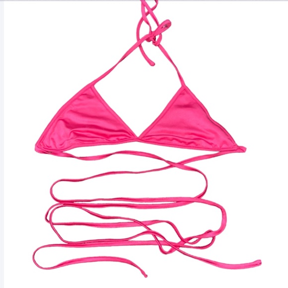 Bundle for $4!  Wrap Waist Barbie Hot Pink Bikini Top Extra Long String OS S/M - Picture 1 of 9